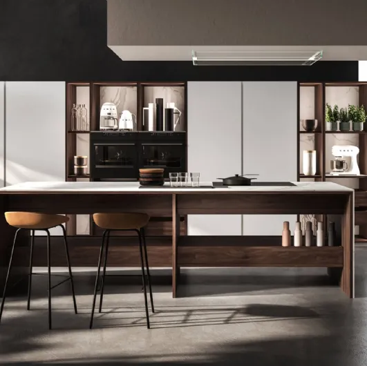 Design Kitchen with K table island in lacquered and Maistri wood