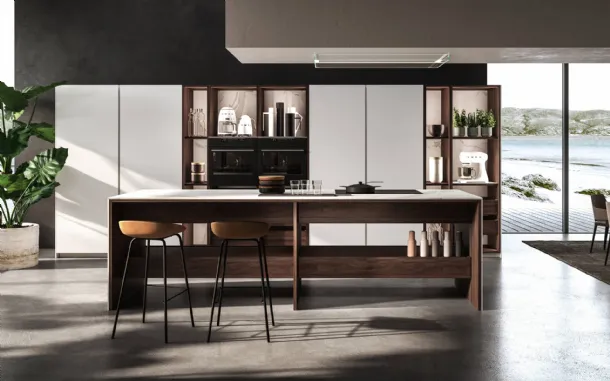 Design Kitchen with K table island in lacquered and Maistri wood