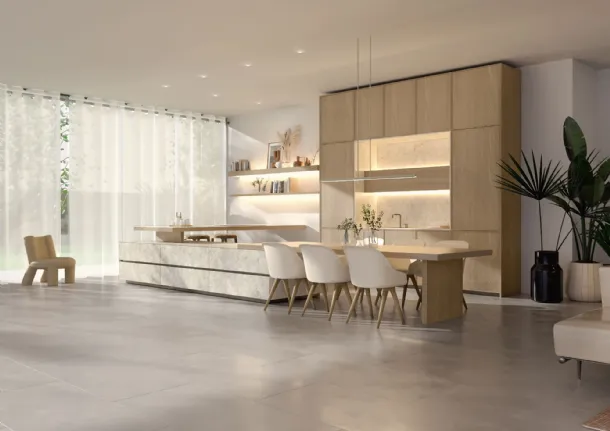 Design Kitchen with Peninsula Marea + Giza + Rim in wood and ceramic by Maistri