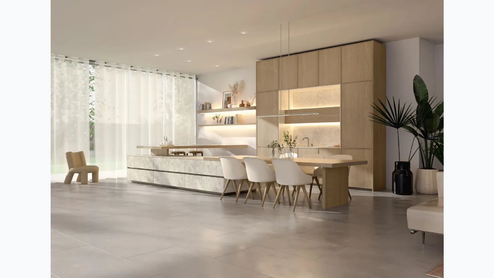 Design Kitchen with Peninsula Marea + Giza + Rim in wood and ceramic by Maistri