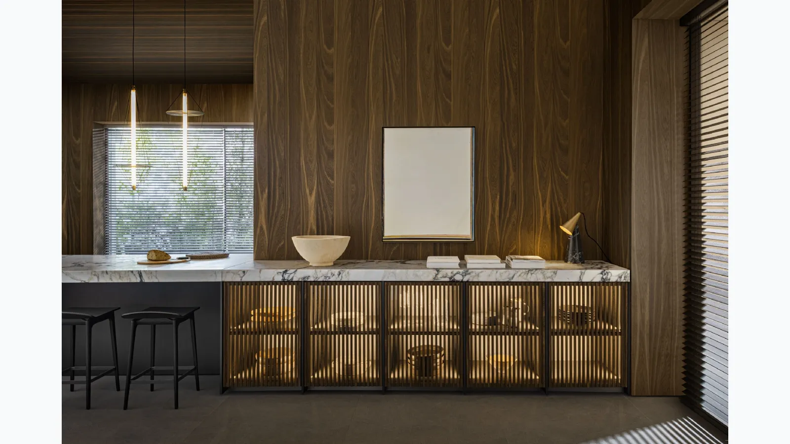 Design kitchen with peninsula Ratio in Thermo Oak and Glass by Molteni & C