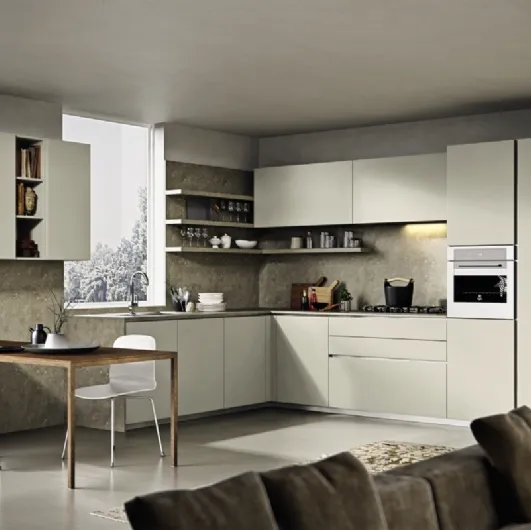 Corner kitchen design Viva 10 in Maistri's matte lacquer.