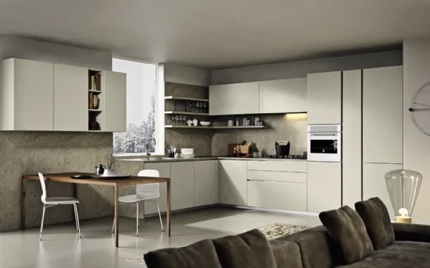 Corner kitchen design Viva 10 in Maistri's matte lacquer.