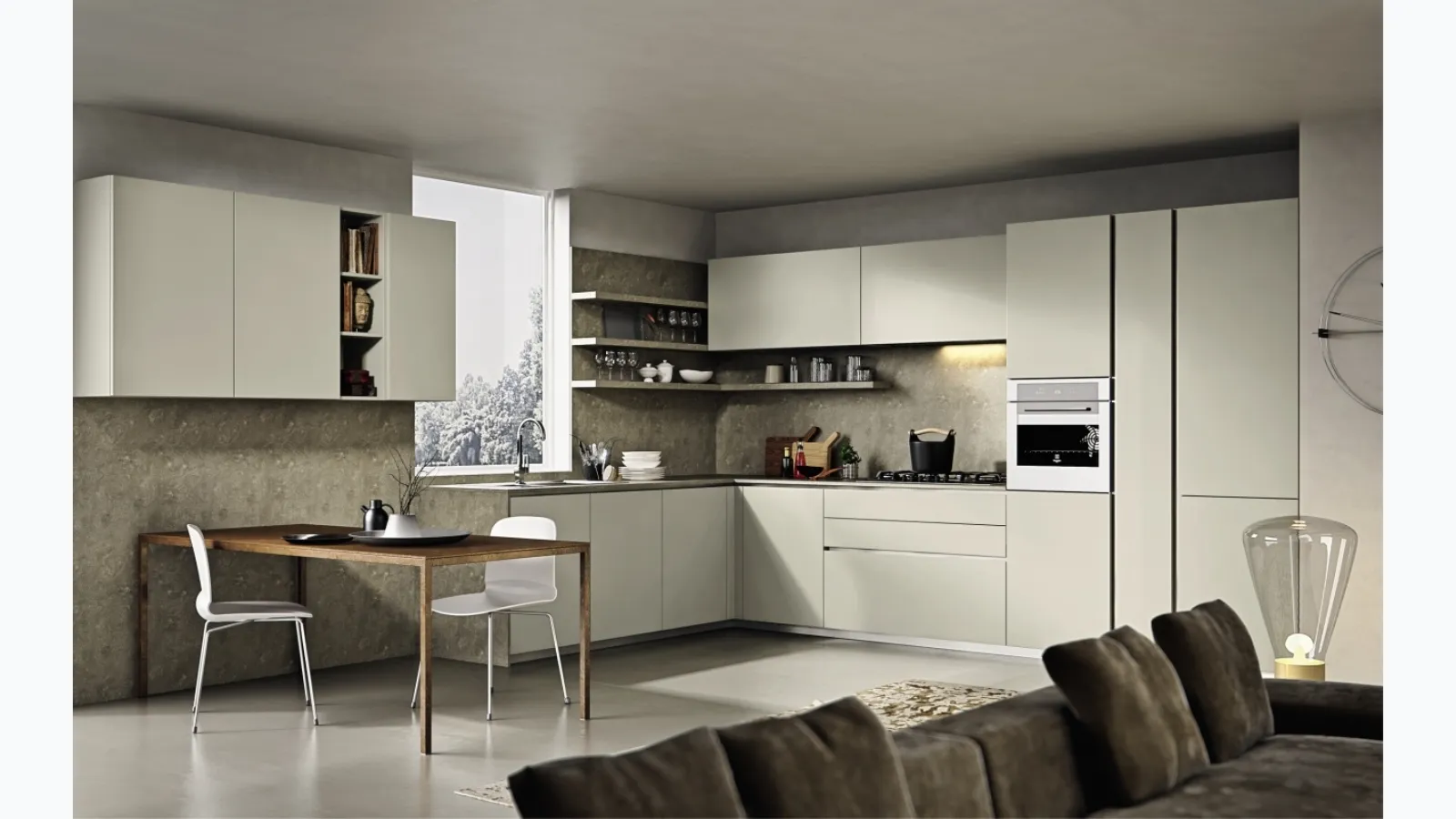 Corner kitchen design Viva 10 in Maistri's matte lacquer.