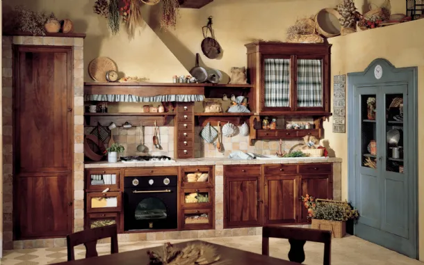 Linear masonry kitchen in wood Doralice by Marchi