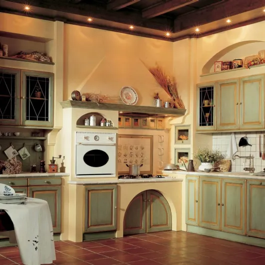 Lacquered Granduca by Marchi corner masonry wooden kitchen.
