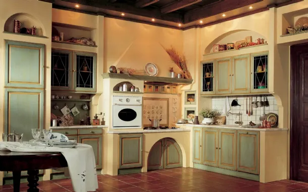 Lacquered Granduca by Marchi corner masonry wooden kitchen.