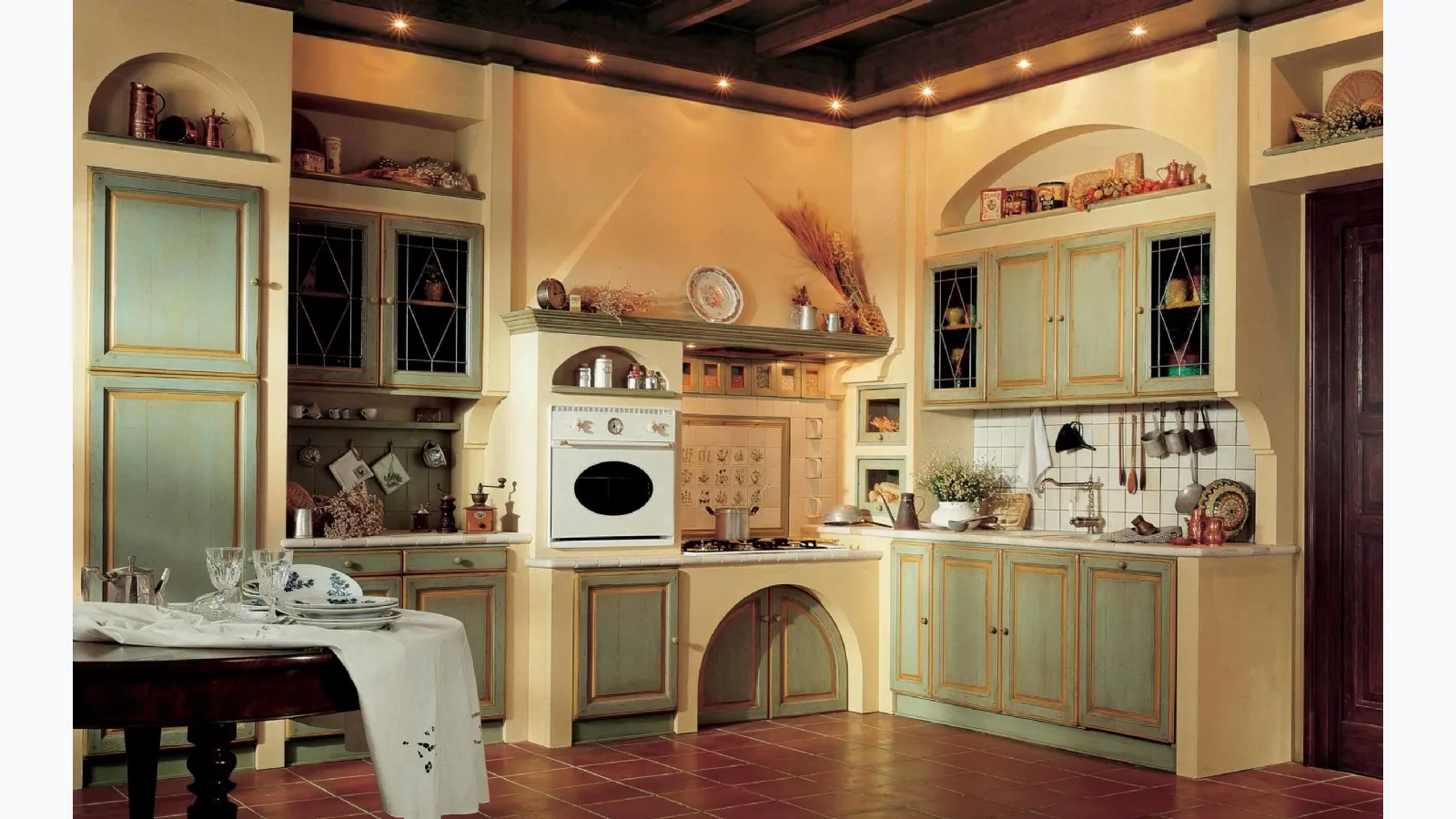 Lacquered Granduca by Marchi corner masonry wooden kitchen.