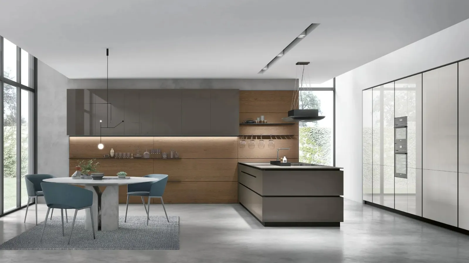 Modern kitchen with peninsula Aliant 03 by Stosa.