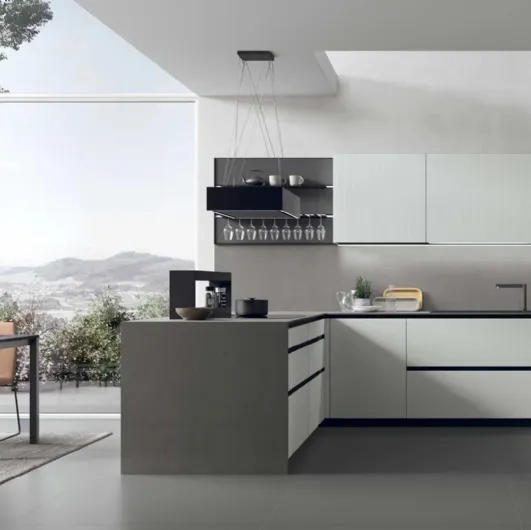 Modern kitchen with Aliant 14 peninsula by Stosa.