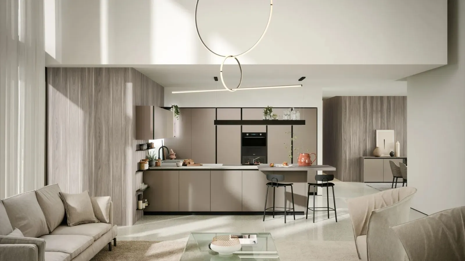 Modern kitchen with peninsula Aria Tech 04 by Forma Cucine.