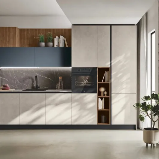 Modern corner kitchen Art-Kaya 06 in textured concrete by Stosa.