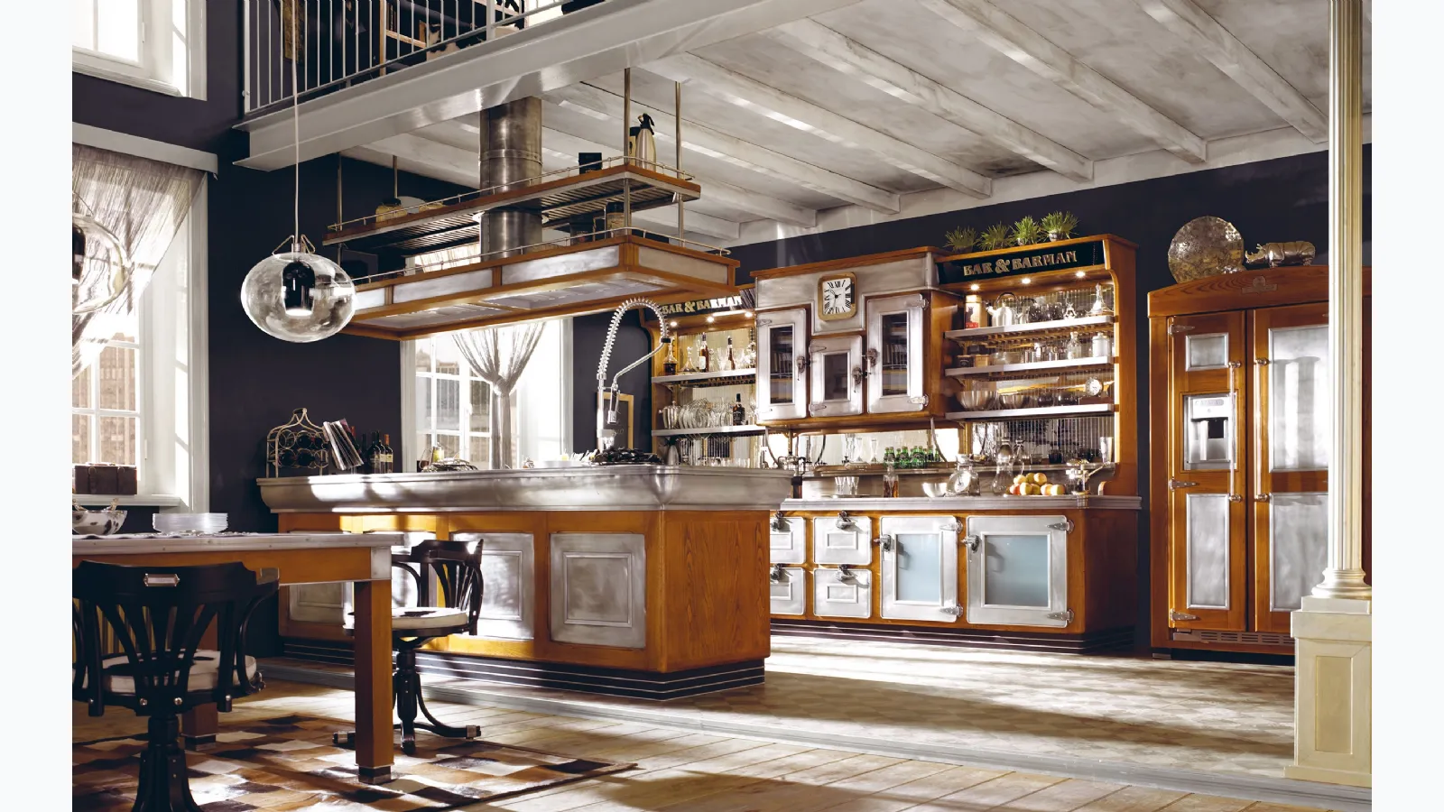 Modern Kitchen with Bar Counter & Bartender by Marchi