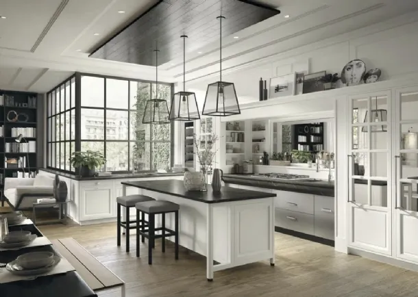 Modern kitchen with Bellagio island in lacquered wood and steel by Marchi.