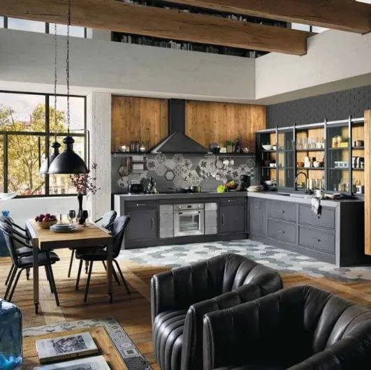 Modern corner kitchen Brera 76 in lacquered wood by Marchi
