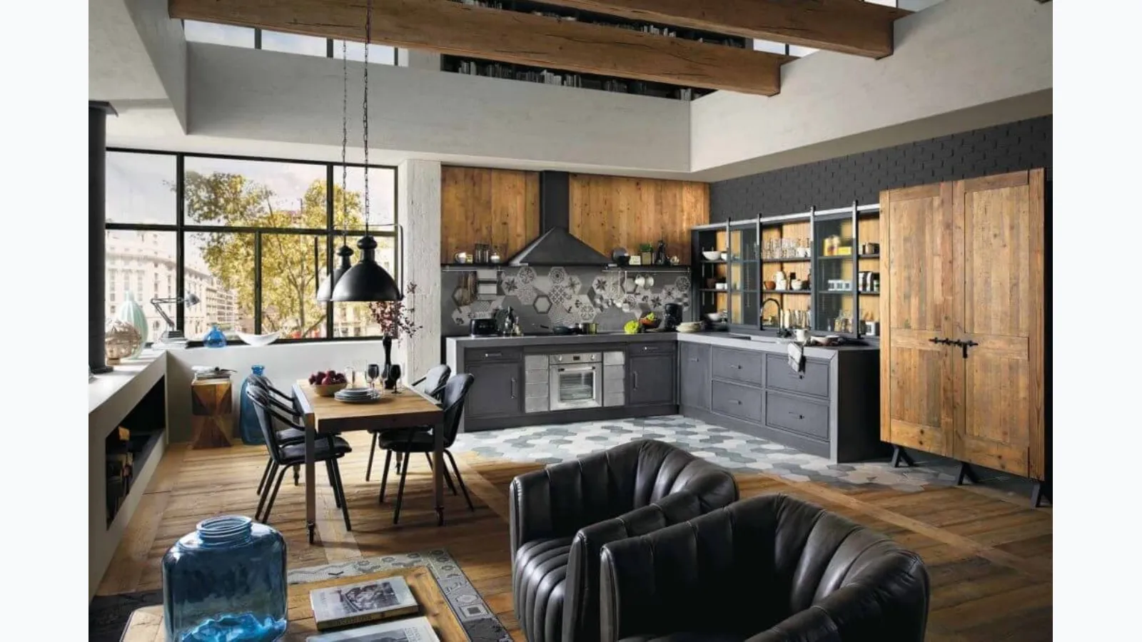 Modern corner kitchen Brera 76 in lacquered wood by Marchi