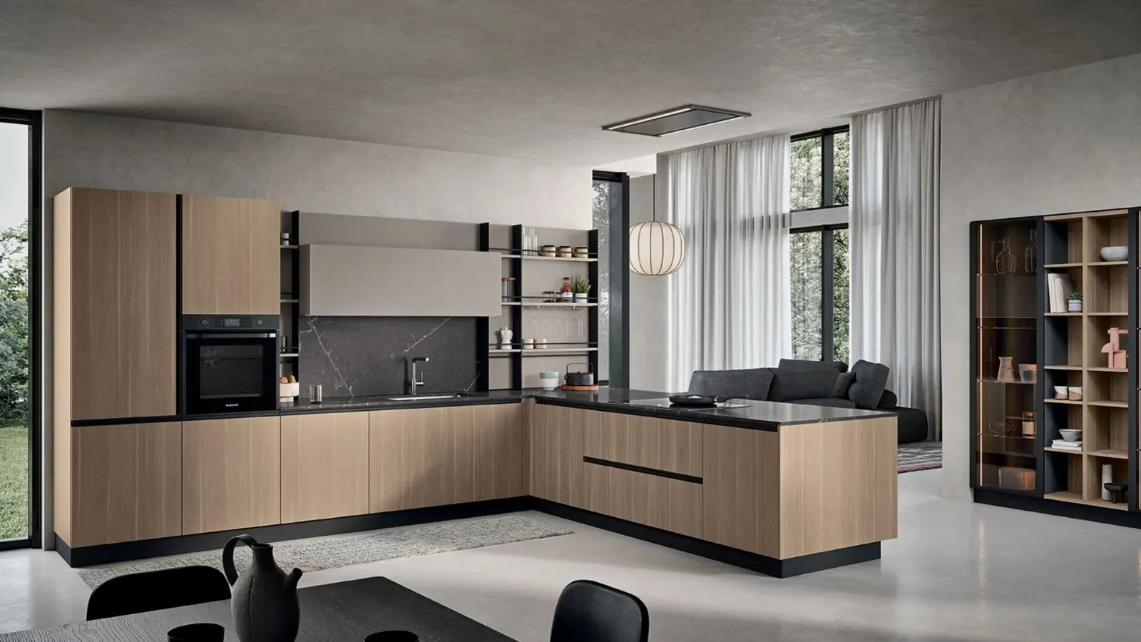 Modern kitchen with Colibrì peninsula Form Taking kitchens