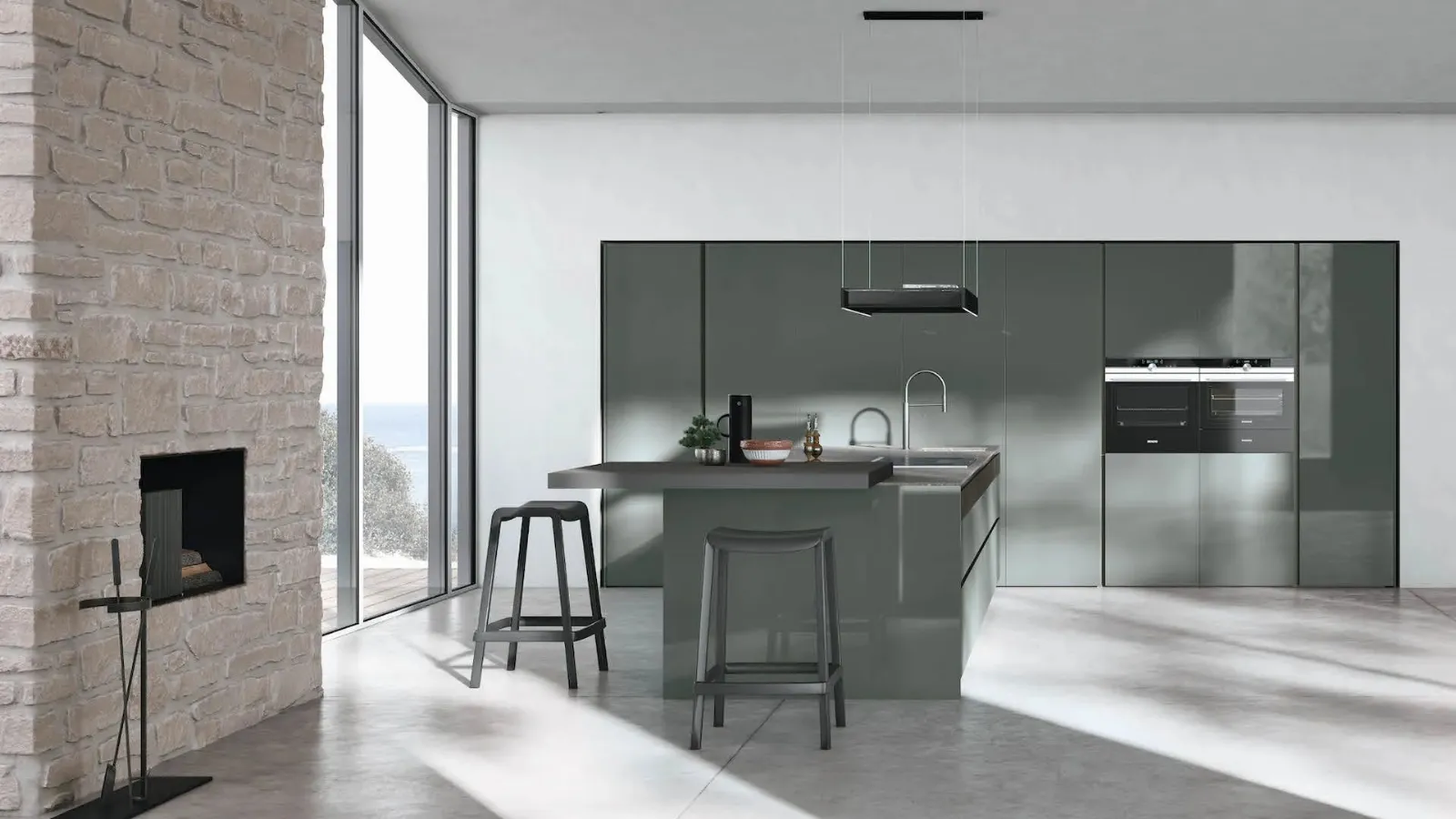 Modern kitchen with Color Trend 06 peninsula by Stosa.