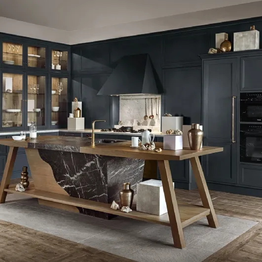 Modern corner kitchen with Convivium island in lacquered wood by Marchi
