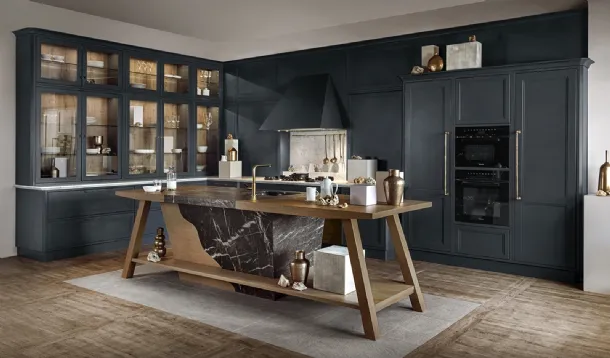 Modern corner kitchen with Convivium island in lacquered wood by Marchi