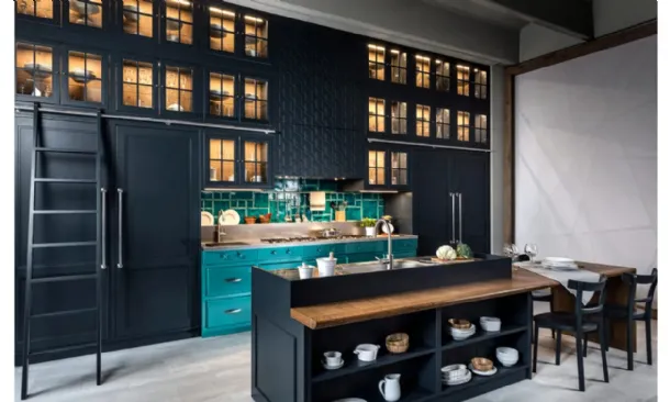 Modern kitchen with Icon lacquered wood island by Marchi.