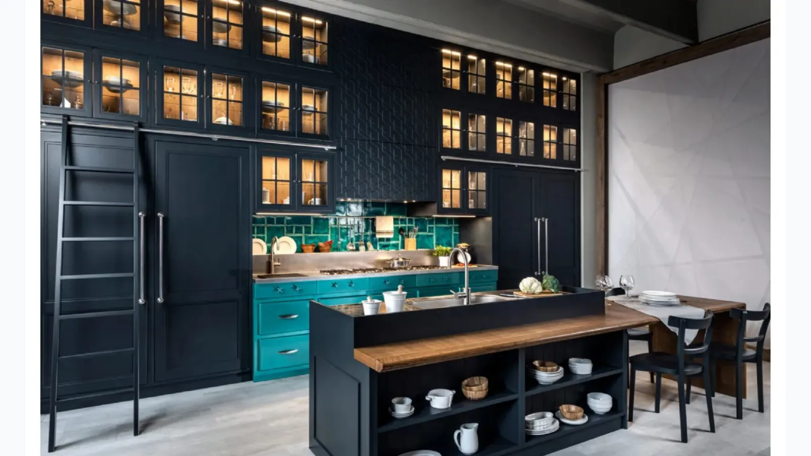 Modern kitchen with Icon lacquered wood island by Marchi.