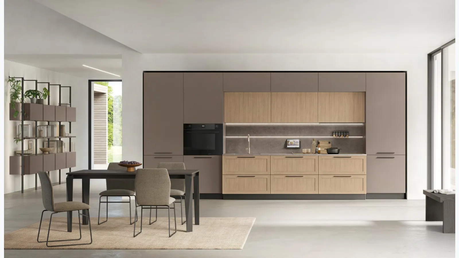 Modern kitchen Infinity Modern 04 in Pet and thermo-structured Oak by Stosa.