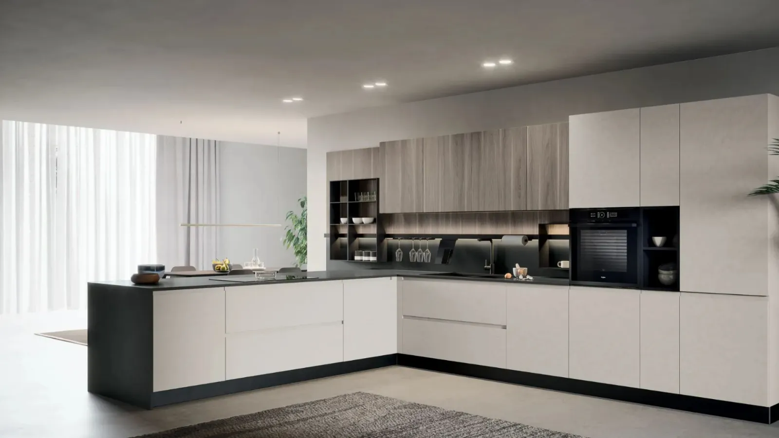 Modern kitchen with peninsula Joy 03 by Forma Cucine.