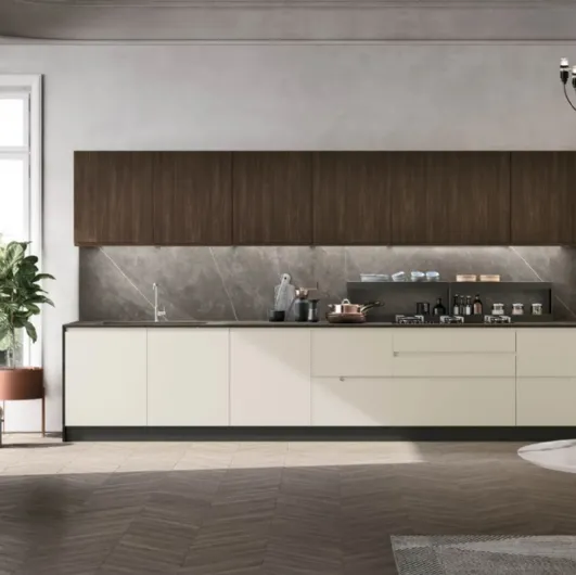 Modern Kitchen Karma 07 in Pet and Oak Bark by Stosa.