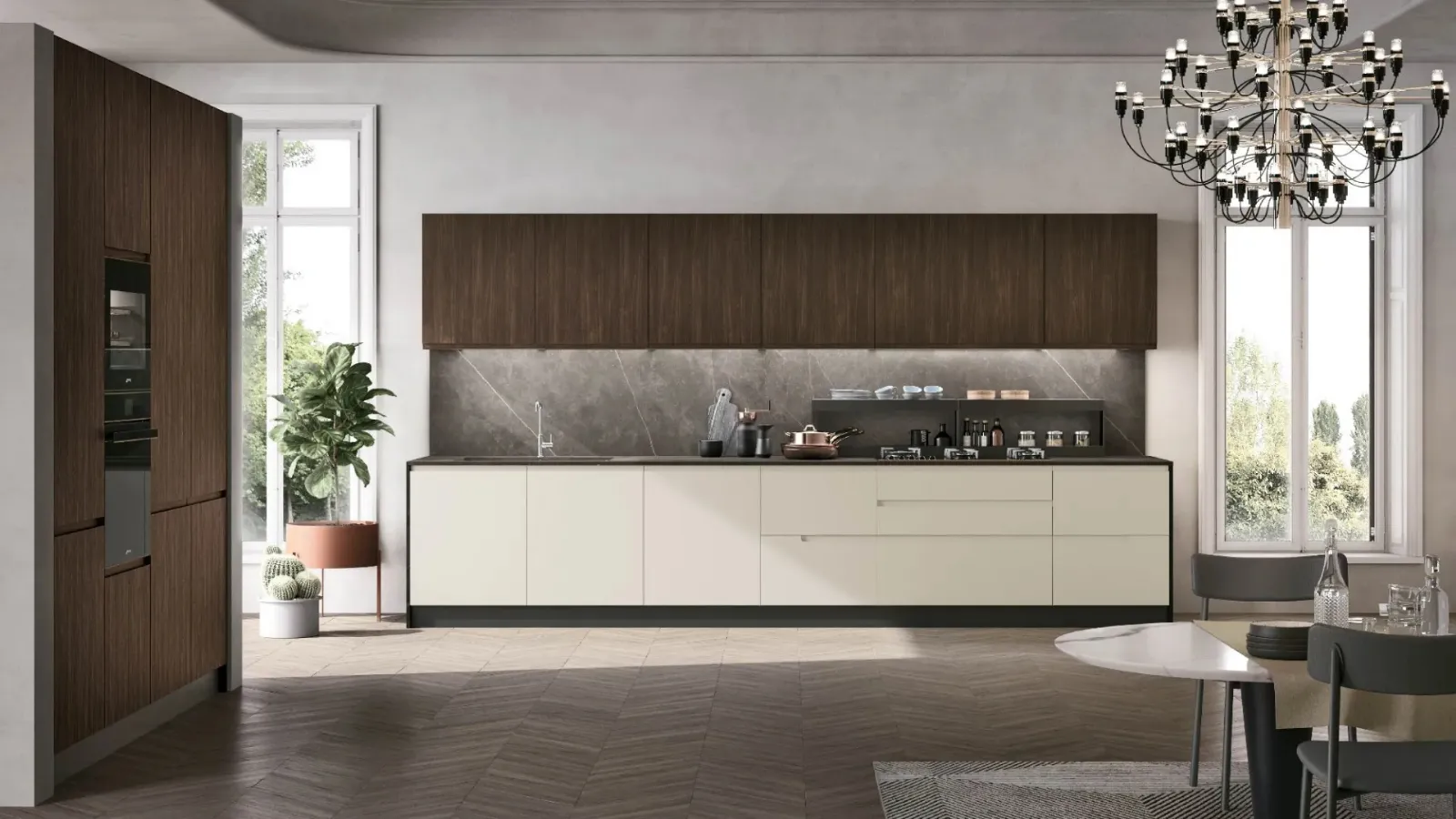 Modern Kitchen Karma 07 in Pet and Oak Bark by Stosa.