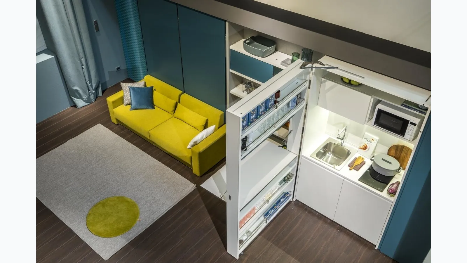 Modern Kitchen Box Environment 21 is a convertible and integrable mini kitchen offered by Clei in its Living & Young System programs.