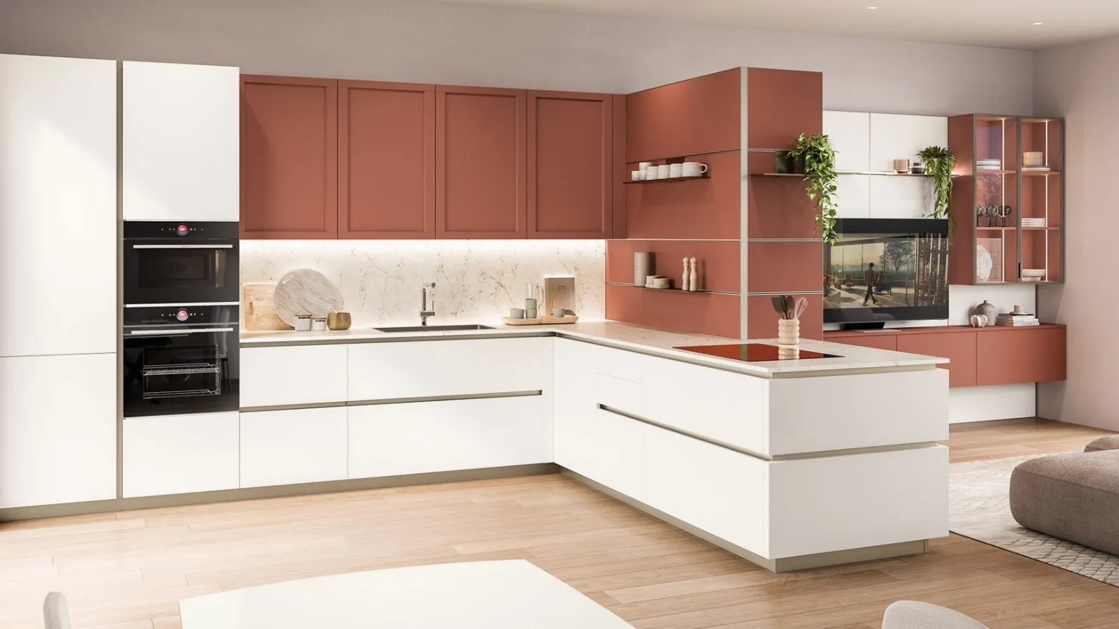 Modern Kitchen with Lounge Peninsula 01 by Veneta Cucine
