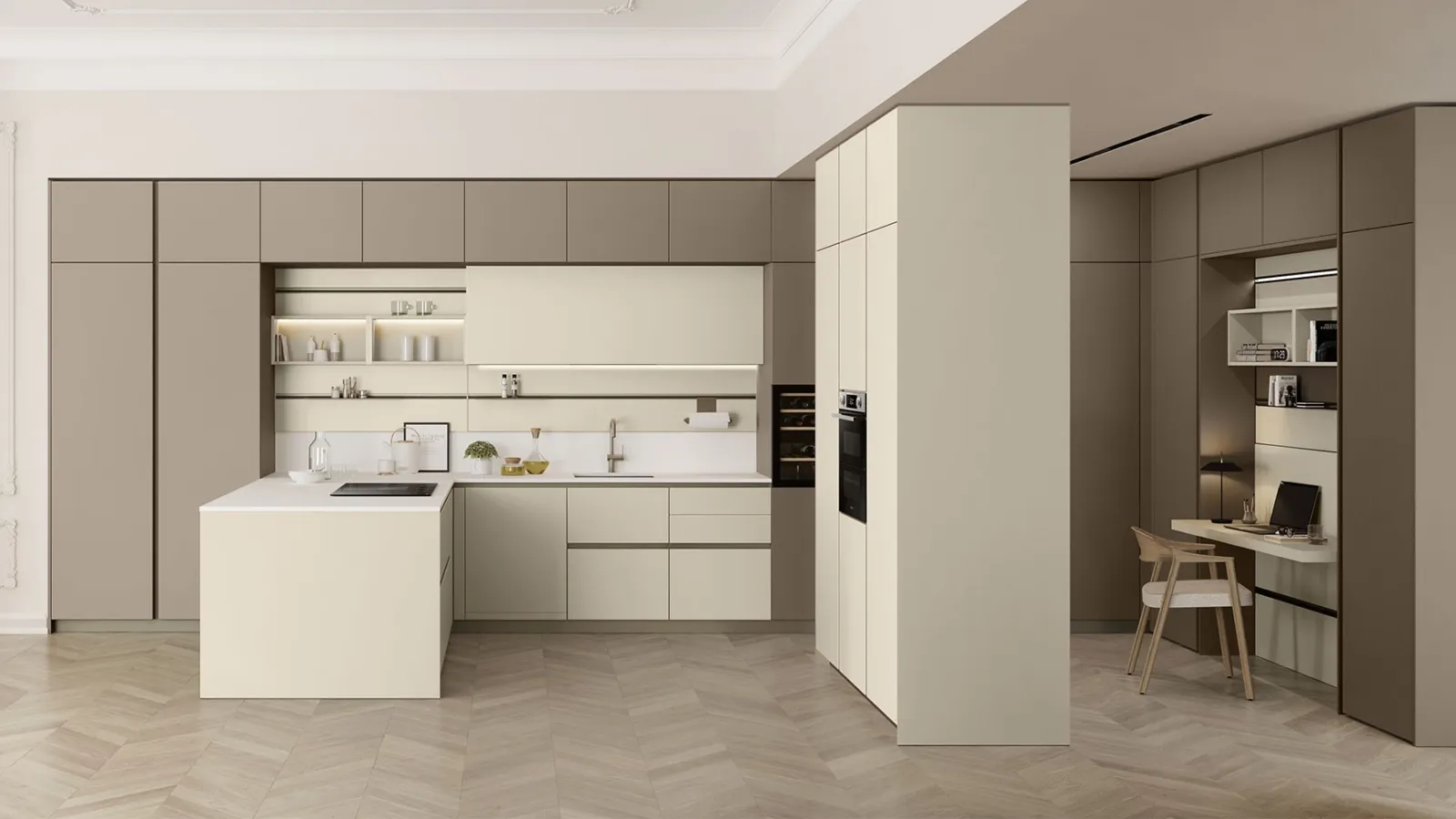 Modern Kitchen with Lounge Peninsula 03 by Veneta Cucine