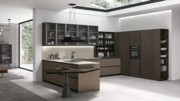 Modern Kitchen with Metropolis 10 Peninsula in Pet Coffee and Rovere Conero by Stosa