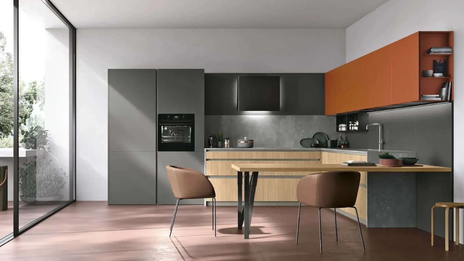 Modern corner kitchen with peninsula Metropolis 13 by Stosa.