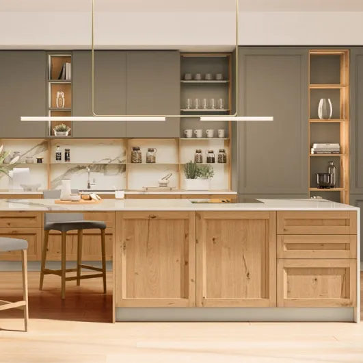 Modern oak kitchen with peninsula Milano 01 by Veneta Cucine