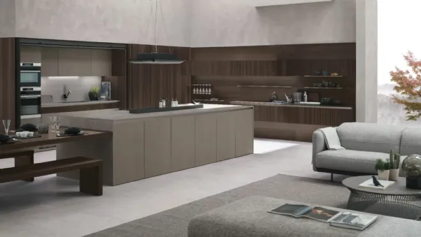 Modern Natural 01 Kitchen in Oak and Neolith® Cement Satin by Stosa