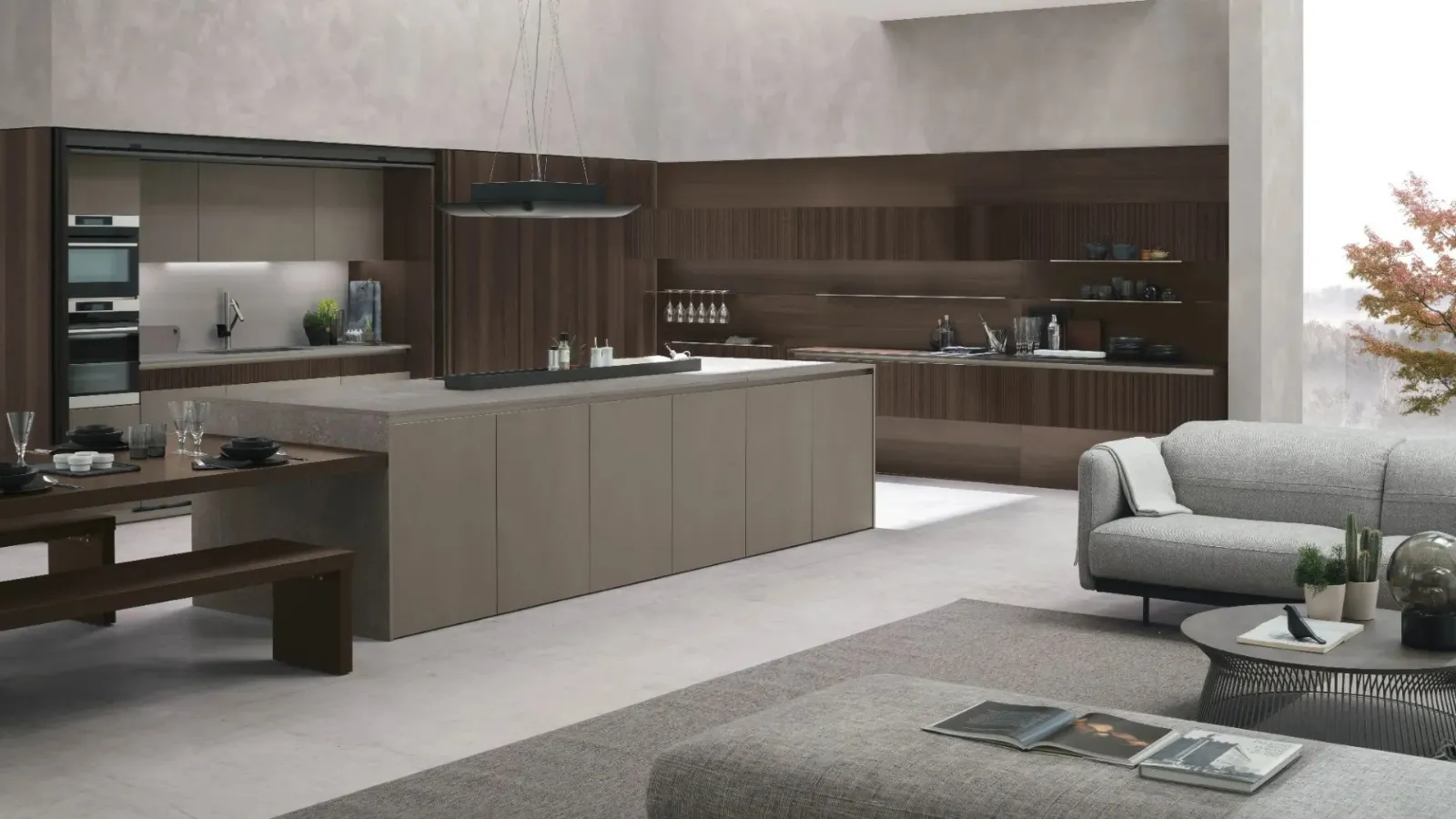 Modern Natural 01 Kitchen in Oak and Neolith® Cement Satin by Stosa