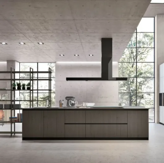 Modern kitchen with Natural 07 Oak island and lacquered finish by Stosa.