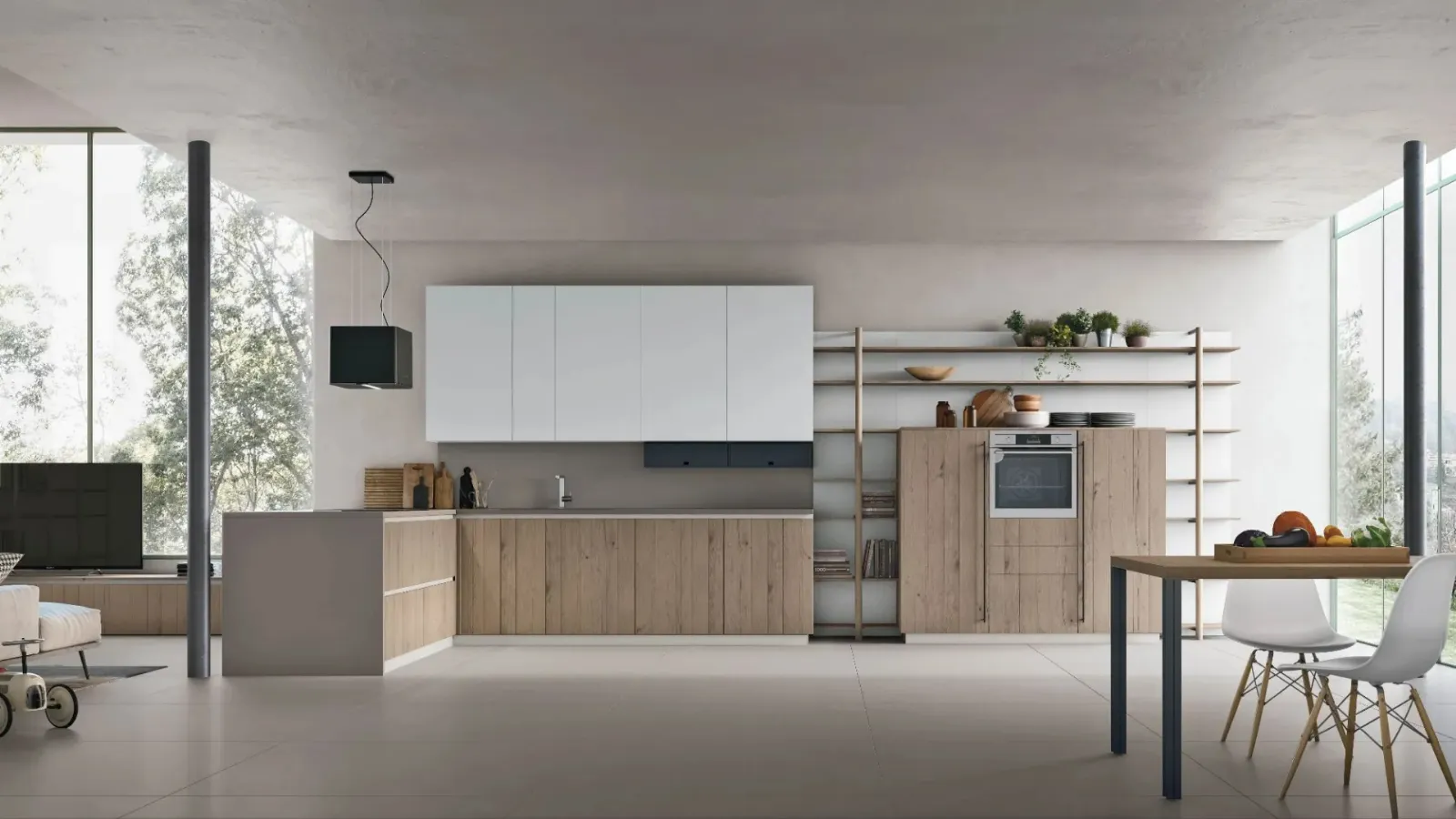 Modern kitchen with Natural 09 peninsula by Stosa.
