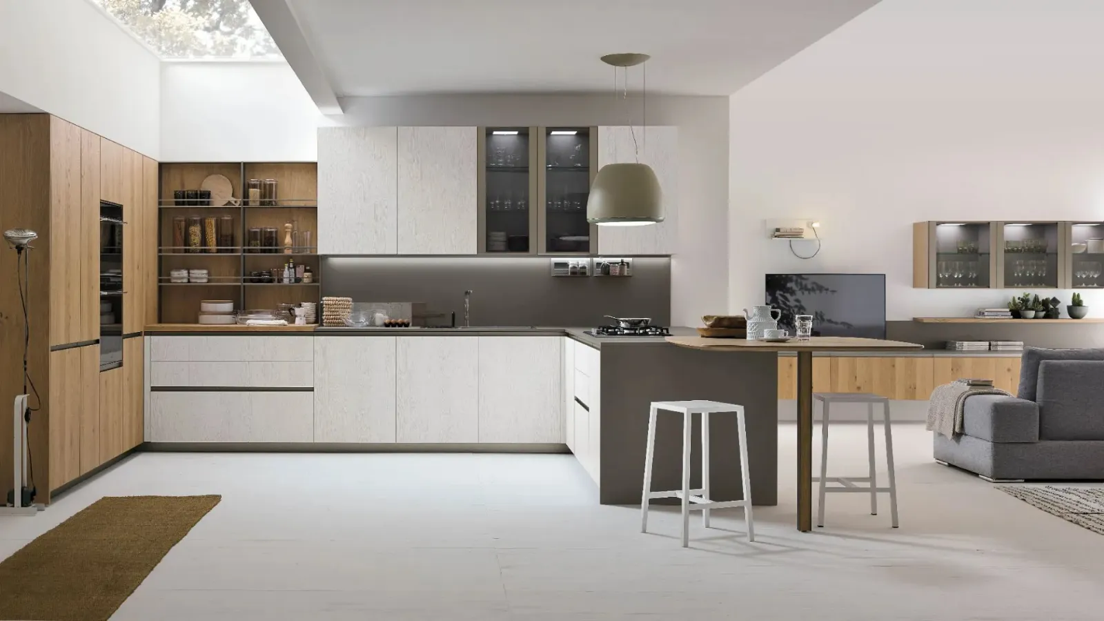 Modern kitchen with Natural 12 peninsula by Stosa.