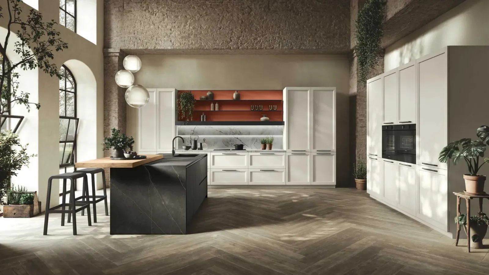 Modern corner kitchen with Palio 06 island by Stosa.