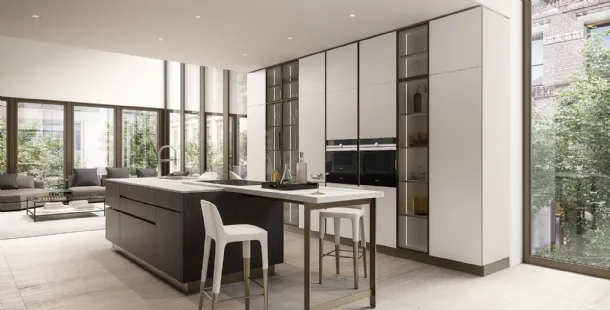Modern kitchen with Ri-flex 01 island in glass and dark ash by Veneta Cucine