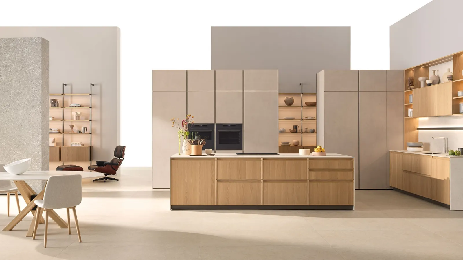 Modern kitchen with Sakura 01 island in Ikebana Oak by Veneta Cucine