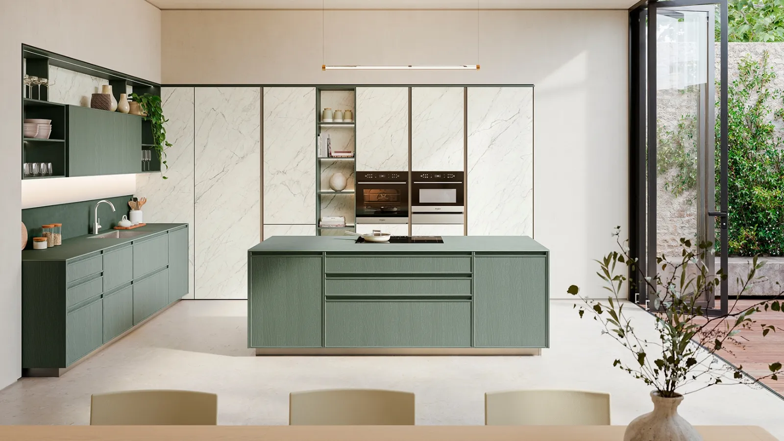 Modern Kitchen with the Sakura 01 Island in Lacquered Ash by Veneta Cucine