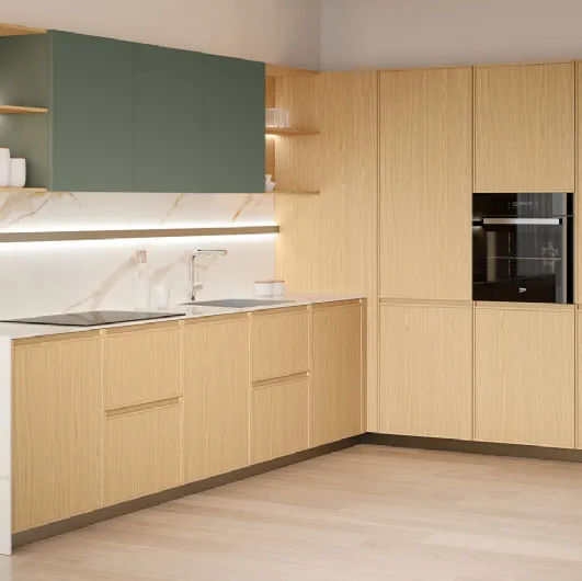 Modern angular Sakura 05 kitchen in Ikebana Oak by Veneta Cucine.