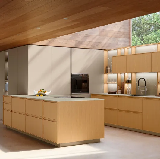 Modern Kitchen with Sakura 08 peninsula in Ikebana Oak and Alabaster lacquered finish by Veneta Cucine