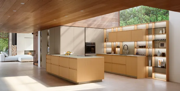 Modern Kitchen with Sakura 08 peninsula in Ikebana Oak and Alabaster lacquered finish by Veneta Cucine