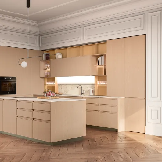 Modern kitchen with Sakura 14 island in lacquered ash 