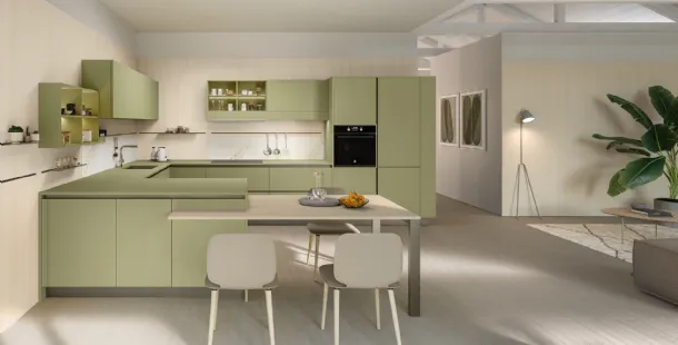 Modern kitchen with peninsula Start-Time J 01 by Veneta Cucine